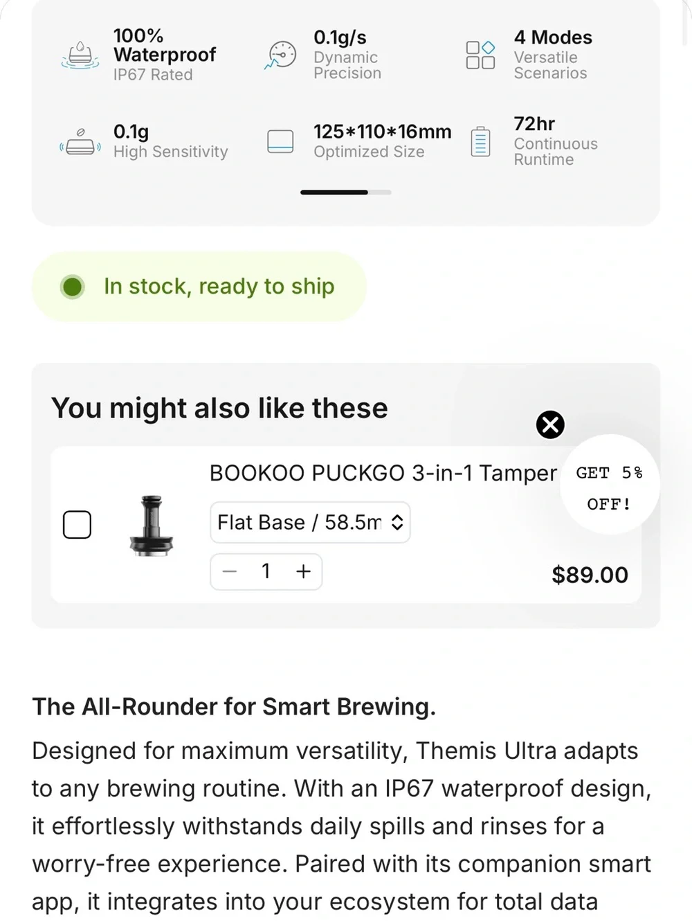 Bookoo Themis Ultra Coffee Scale - Black